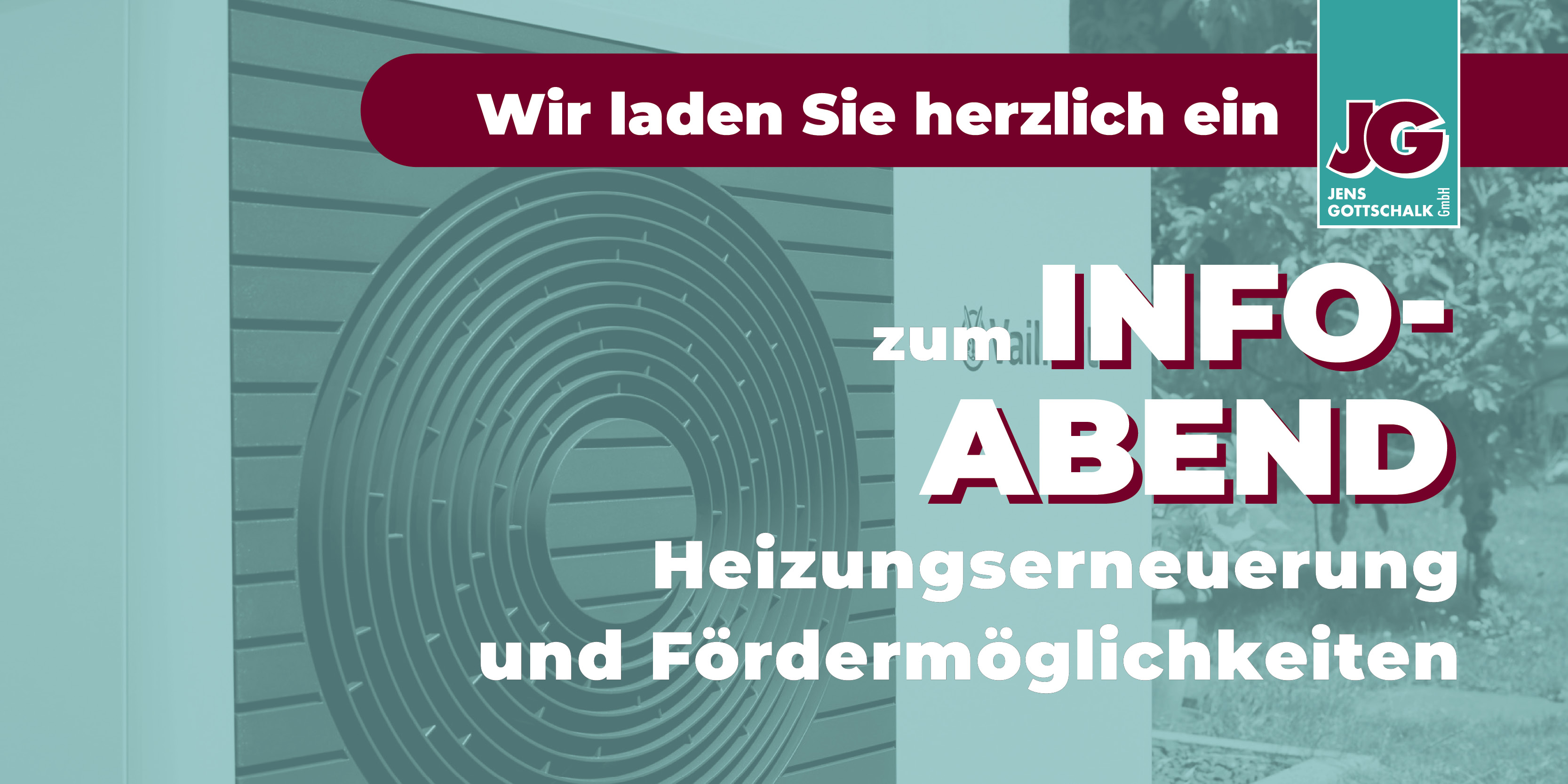 Ein einladendes Plakat für einen Informationsabend über Heizungsmodernisierung und Fördermöglichkeiten.